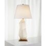 Kelly Wearstler Bayliss Table Lamp - Size: unisex Table lamp with faceted ceramic body. Round linen shade; dimensions: 17 W x 12.5 T. Uses one E26 bulb. Overall: 31.8 T. Base: 8  square. Imported. Boxed weight, approximately 23 lbs. 