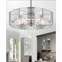 Shilroe Chrome 32  Fandelier - Size: unisex Ceiling fan and chandelier combo made of metal and glass. Includes remote. Overall: 32 Dia. x 21.7 T. Motor house: 3.3 W x 0.8 T. Downrod length(s): 9.8 L. Outer shade: 32 Dia. x 11.3 T. Glass shades (x6): 3.9 Dia. x 3.9 T. UL listed. Assembly required. Imported. Boxed weight, approximately 22 lbs. 