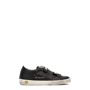 Golden Goose Old School black leather sneakers (IT28-IT35)  - Black - Size: 10.5 JNR Golden Goose Kids black leather sneakers Star appliqué, designer-stamped ankle panel, designer plaque at tongue, off-white rubberised sole, distressed finish, round toe Printed Velcro-fastening front straps 