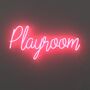 YELLOW.POP Playroom - LED Neon Sign Playroom Celebrate the kids' universe with an LED neon artwork that keeps them transfixed. The playroom is a magical place, full of imagination and joy. Keep the feeling going with this unique piece of children's room decor. It's made from super sturdy materials and never gets hot, so it's safe for the little ones' space. 3 sizes available Size shown: 35.43i x 16.93iColor shown: Hot pinkAll colors available (check our colors here) Designed to shine Durable LED neon tubing Transparent hollow out 