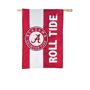 EVERGREEN ENTERPRISES INC University of Alabama Mixed-Material Embellished Appliqué House Flag Cheer for your favorite team in style with the help of this mixed-material, double-sided appliqué house flag. It's the must-have for any sports fan. Our appliqué flags were first introduced more than 20 years ago, and thanks to their bold designs and top-of-the-line materials, they continue to be just as popular today. Each mixed-material embellished flag is made of strong 310 denier nylon to withstand all types of weather. We combine pieces of fade-resistant fabric with tight, det 