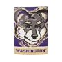 EVERGREEN ENTERPRISES INC University of Washington Suede House Flag Justin Patten This University of Washington suede house flag comes from the inspiring work of painter Justin Patten. This design features Harry the Husky, the official school mascot. Also featuring vibrant Washington colors, this house flag is the perfect way to show school spirit all year round. This Patten piece is truly one of a kind and makes a great gift for a supporter of the University of Washington. This Suede Reflections flag is made of medium-weight, polyester suede that provides a soft and durable 