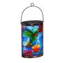 EVERGREEN ENTERPRISES INC Tiffany Inspired Hummingbird Hanging Solar Lantern Add some enchantment to your garden with this hummingbird scroll solar lantern. The colorful, intricate design amplifies your space's aesthetic appeal during the day, and offers an illuminating ambience once night falls. Its embedded solar panel collects sun during the day to power it through the night! Beautiful yet practical, this piece of outdoor decor boasts true 3D dimension and a large light that diffuses through the glass. It requires 1 AAA battery to operate, which is included. When full 