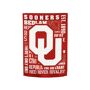 EVERGREEN ENTERPRISES INC Fan Rules Flag, University of Oklahoma Proudly boast your team spirit by displaying this University of Oklahoma Fan Rules Suede House Flag! With various buzz words to help you cheer on your favorite team, this double-sided flag features OU's official logo on one side and mascot on the other. This Suede Reflections flag is made of medium-weight, polyester suede that provides a soft and durable texture. Artwork is heat transferred onto the sun-blocking material so that it is easily and accurately viewed from both sides. The high qualit 