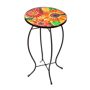 EVERGREEN ENTERPRISES INC Sunflower Mosaic Glass Side Table With a colorful sunflower design that is painted to look like mosaic tiles, this side table adds a stunning decorative touch to any porch or patio. Top is made out of glass and the base is made out of light weight metal. Table is suitable for indoor or outdoor use. 