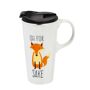 EVERGREEN ENTERPRISES INC Ceramic Travel Mug, 17 oz, Fox Sake Spice up your daily routine with this playful ceramic travel cup. The decorative mug features a cheeky message and design with a bright orange fox. Holding up to 17 ounces of hot or cold liquid, the cup has a C-shaped handle for comfortable on-the-go use. Its fitted, double-lip Tritan lid features 3 rings of silicone to prevent leaks and fits snugly into the cup's molded grooves for added security. Top-rack dishwasher safe and microwave safe. 