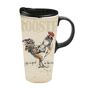 EVERGREEN ENTERPRISES INC Life is Good in the Coop Ceramic Travel Coffee Cup Perfect for an on-the-go lifestyle, this travel cup is a top seller and fan favorite. Crafted from durable ceramic, the mug is covered in charming rooster artwork. It holds up to 17 ounces of your favorite coffee or tea and has a three-ring silicone lid that fits perfectly into the cup's molded grooves for added security. For quick cleaning and reheating purposes, it's top-rack dishwasher safe and can be microwaved. The cup comes packaged in a beautiful coordinating gift box, making it a thought 