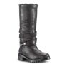 Ross & Snow Alessandra Black Shearling Lined Moto Boot We've elevated the traditional moto boot to haute new heights! The sky-high Alessandra is adorned with polished chain hardware, hand-finished leather upper, and plush shearling lining. This must-have boot is the ultimate outfit-make. Also in Charcoal. 