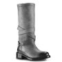 Ross & Snow Alessandra Charcoal Shearling Lined Moto Boot We've elevated the traditional moto boot to haute new heights with the sky-high Alessandra. Appointed with edgy chain hardware, a hand finished leather upper, and plush shearling lining, this must-have moto boot is the ultimate outfit-maker. Fitting sizes 5 to 12. 