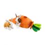 HearthSong Plush Bunny Portable Play Set with Carrot Home and Two Bunnies These adorable plush bunnies will hip, hip, hop all the way home to their soft carrot cottage. Plush Bunny Portable Play Set is large enough (19 L) to hold its two sweet and soft bunny residents comfortably, and can easily be carried along to a friend's house for imaginative play. The bright orange carrot cottage features two windows for bunnies to peek out from, a swinging door that sticks shut, adorable embroidered flowers, and a soft green carrot top. Two 5¼ L sweet bunnies are ready to hop i 