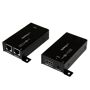 StarTech ST121SHD30 100' Extender Kit The StarTech ST121SHD30 HDMI over CAT5e/CAT6 Video Extender kit lets you extend HDMI audio/video and an IR remote control signal by up to 100 feet (30 Meters) over dual Cat5e or Cat6 cable. For added versatility this HDMI extender kit is powered via the HDMI bus and does not require any additional power adapter. With support for High-Definition resolutions of up to 1920x1080 / 1080p and the accompanying digital audio, this cost-effective HD extender can easily be installed using new or existing Ethernet infrastructure wiring. Plus, because the extender kit does not require a power adapter, you can easily extend an HDMI signal in areas where access to power outlets is limited.The HDMI over Cat5e/Cat6 video extender kit includes both the local transmitter and remote receiver units, perfect for point-to-point digital signage applications that require high quality HDMI video. The Extender also works to extend Infrared IR signals from remote controls, perfect for controlling your video source from your video destination. For additional distance, HDMI cables up to 32-feet (10-meters) in length can be used on the local and remote ends. 