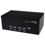 StarTech 4 Port Triple Monitor DVI USB KVM Switch with Audio and USB 2.0 Hub The SV431TDVIUA 4-Port Triple Monitor DVI USB KVM Switch allows 4 PCs (each with 3 DVI video outputs) to share monitors, 1 microphone and set of speakers, 1 keyboard and 1 mouse, as well as an additional USB 2.0 peripheral such as an external hard drive, thumb drive, printer or webcam. The Triple DVI KVM switch enables you to switch back and forth between 4 multi DVI PCs at the touch of a button, while maintaining professional-level video quality on all monitors at resolutions up to 1920x1200. Switch 3 monitors and peripherals between 4 PCs  Supports high definition DVI resolutions on 3 monitors, each up to 1920x1200  Switch Audio devices independently  Supports front panel push button and hot-key functions for computer selection  OS independent; No software or drivers required  All metal chassis for long-term durability  Hub port supports High speed USB 2.0 devices  HDCP compliantThe triple DVI KVM switch also features an integrated USB hub port which allows USB 2.0 peripherals to be shared between attached systems, eliminating duplicate peripheral costs and offering the convenience of sharing stored data between PCs. The SV431TDVIUA 4-Port Triple Monitor DVI KVM Switch is backed by a StarTech 3-year warranty and free lifetime technical support. <b> Applications </b>  Switch three displays, mouse, keyboard, speakers, microphone and one USB peripheral between four PCs  Graphic design and multimedia production applications  Great for CAD/CAM operators using multiple monitor systems  Financial/banking and trading workstations with multiple monitors  High resolution medical imaging with multiple displays <b> Advantage </b>  By enabling control of four triple display computer systems using a single set of peripherals, the switch helps saves cost and work space  With support for high definition resolutions (1920x1200) on each of the 3 connected monitors, the triple head KVM switch offers maximum screen real estate for optimized productivity  Integrated USB 2.0 hub and mic/audio ports enable you to have full multimedia control of two computers, while sharing USB peripherals<b> Note: </b>While both DVI-I (analog mode) and DVI-D (digital only) are supported by the KVM, both source PCs must output the same signal type for proper switching. It is recommended, wherever possible, to use DVI-D cables across all PC to KVM and KVM to Console connections. 