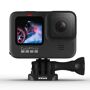 GoPro HERO9 Black HERO9 Black sports a beastly 23.6MP sensor for 5K video and 20MP photos. Add a new front display, a rear touch screen with touch zoom, 30% more battery life and HyperSmooth 3.0 and you get more of everything you love.<b>Features + Benefits</b><b>5K Video</b>Shoot stunning video with up to 5K resolution, perfect for maintaining serious detail even when zooming in. Packing a new 23.6MP sensor that's an absolute powerhouse, HERO9 Black brings lifelike image sharpness, fluid motion and in-camera horizon leveling that always impresses.<b>20MP Photo with SuperPhoto</b> Capture crisp, pro-quality photos with 20MP clarity. And with SuperPhoto, HERO9 Black can automatically pick all the best image processing for you, so it's super easy to nail the shot.<b>Expandable Mods System</b>With HERO9 Black mods,2 you've got options. Want a lens that gives you horizon locked footage and unbreakable stabilization? Get Max Lens Mod. Want to illuminate your subject? Light Mod is for you. Want mics and even more connectivity? Just add Media Mod and customize your rig.<b>Built-In Mounting</b>No more carrying a separate frame. Just fl ip out the folding fingers, attach your camera to any mount and go.<b>Front Display + Rear Touch Screen</b>A new, larger rear touch screen with touch zoom on HERO9 Black should feel instantly familiar and a dazzling new front display makes for easy framing and intuitive camera control.<b>Powerful Battery</b>30% longer battery life is here thanks to a larger 1720mAh battery. This lets you shoot more without having to swap out batteries and packs enough juice to power your camera through the cold.<b>HyperSmooth 3.0</b>Experience ultimate smoothness with our most advanced video stabilization ever. HyperSmooth 3.0 enables in-camera horizon leveling and boost in all settings.<b>Horizon Leveling</b>In-camera horizon leveling (up to 45% tilt) is now possible with the new Linear + Horizon Leveling digital lens-helping your footage stay stable and straight.<b>TimeWarp 3.0</b>Record mesmerizing time lapse scenes as you move on the road, on foot or anywhere else. TimeWarp 3.0 condenses time, capturing moments like nothing else. Speed Ramp is a new capability that lets you select Real Speed (now with audio) or Half Speed while recording.<b>Intuitive Touch Screen</b>Be a smooth operator. With a touch screen, it's easy to control your camera. Or frame up your shot, play back footage and snap a selfi e in HERO mode.<b>Live Streaming in 1080p</b>Live stream in 1080p on social, get HyperSmooth stabilization as you broadcast via the GoPro app and save footage to your SD card to check out later.<b>Webcam Mode</b>Connect HERO9 Black to your computer to broadcast in 1080p full HD. Use GoPro mounts to create your ideal webcam setup.<b>Rugged + Waterproof</b>Shoot in the gnarliest conditions... 