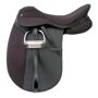 JT International EquiRoyal Pro Am Dressage Saddle 18W EquiRoyal(R) Pro Am Dressage Saddle Elegantly styled affordable dressage saddle offer the less experienced rider to specialize and train in dressage seat. The flexible lifetime guaranteed saddle tree is shaped to help give the inexperienced rider better position to sit in the optimally. Fittings not included. Pro Am Features: Flexible points on tree allow free shoulder movement for the horse. Movable knee blocks to help maintain leg position and allow for a most customized fit. Lifetime flexible fiber saddle tree is precision molded and steel reinforced to help position the rider over the horse for better center of balance. Fitted with a deep foam seat for added comfort. Quick molding stuffed panels. Never needs oiling or breaking in - easy to clean, easy to care for synthetic. Soft Neoprene Seat and Knee Roll Lightweight. Fiber filled panels conform to the horse and keep their shape longer. Nylon reinforced 12  billet straps. 