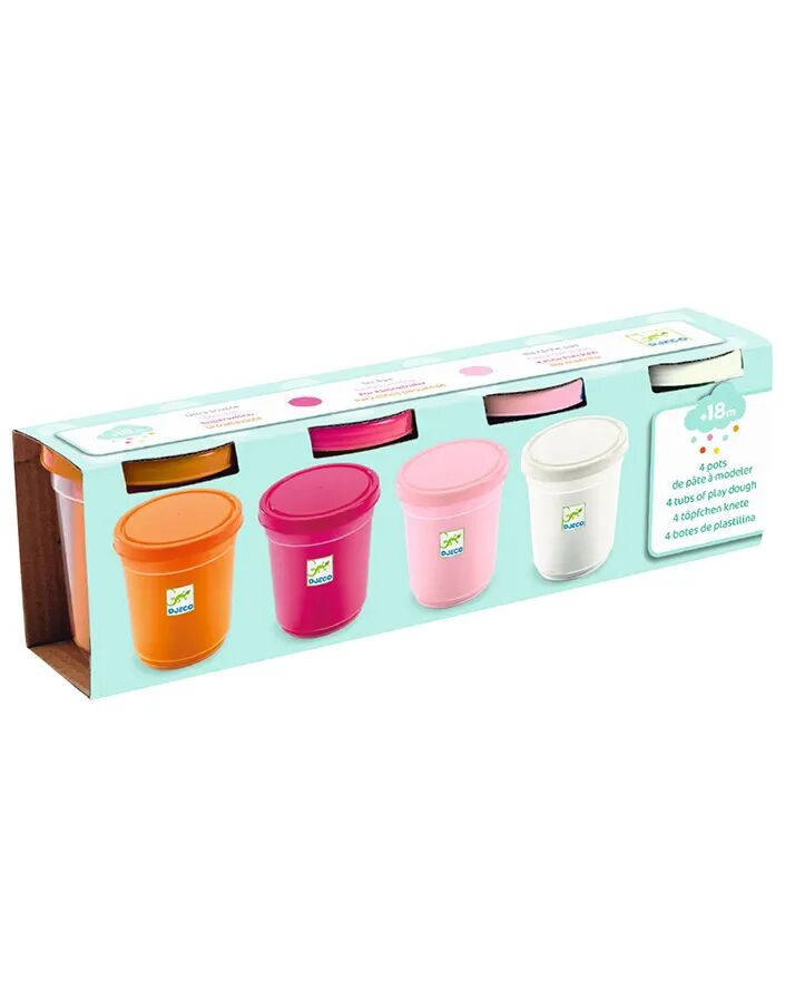 Djeco Knet-Dosen 3-6 PLAY DOGH 4er-Pack in rosa/pink/weiß/orange