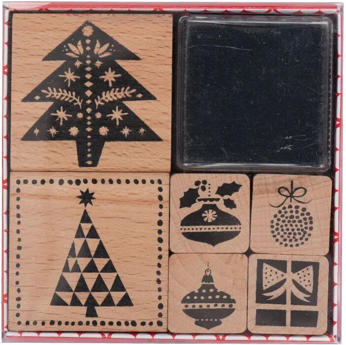 RICO DESIGN Stempel-Set TANNENBAUM 6er-Pack aus Holz