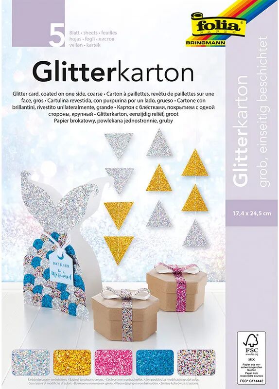 folia Glitterkarton-Block SHINY 5-teilig in bunt