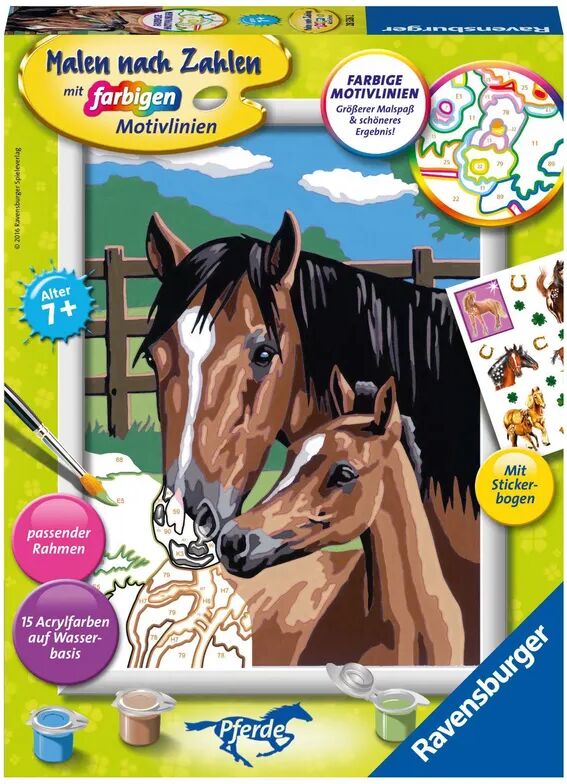 Ravensburger Verlag Mal-Set MALEN NACH ZAHLEN PFERDE – PFERD MIT FOHLEN mit Sticker