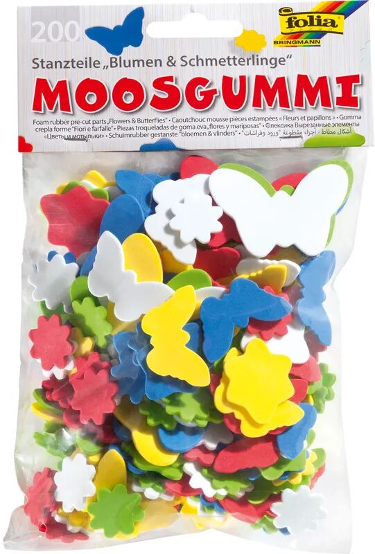 folia Moosgummi-Stanzteile BLUMEN & SCHMETTERLINGE 200-teilig in bunt