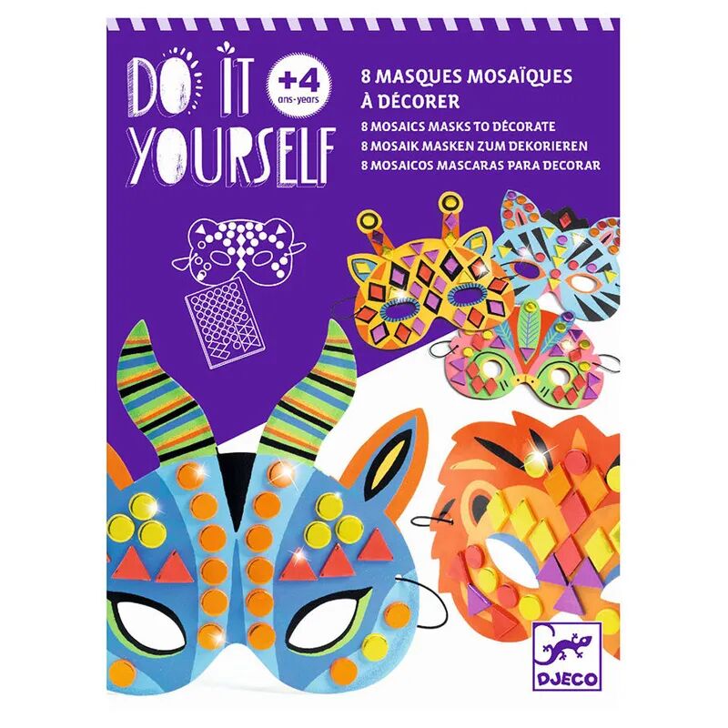 Djeco Mosaik-MASKEN DO IT YOURSELF – DSCHUNGELTIERE in metallic