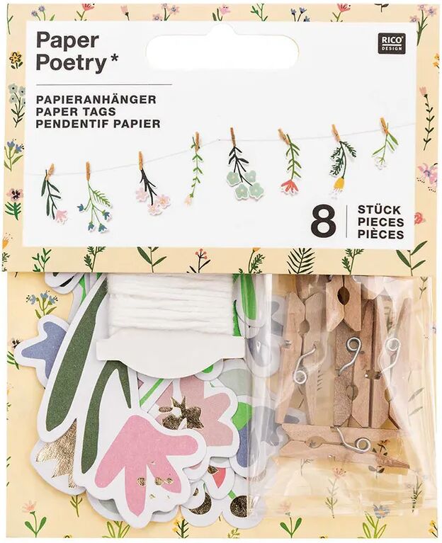 RICO DESIGN Papieranhänger PAPER POETRY – STREUBLUMEN 8-teilig