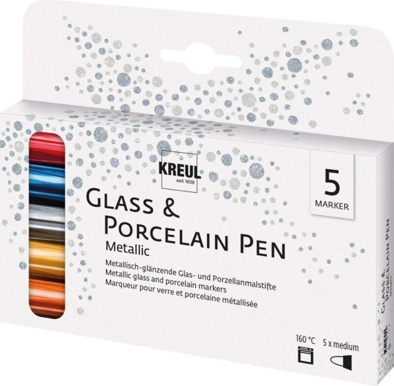 KREUL Porzellan-Malstifte PORCELAIN AND GLASS PEN GLITTER 160° 5-teilig