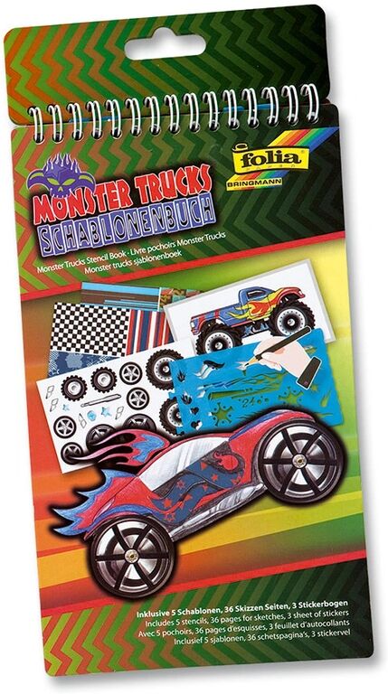 folia Schablonen-Buch MONSTER TRUCKS 9-teilig in bunt