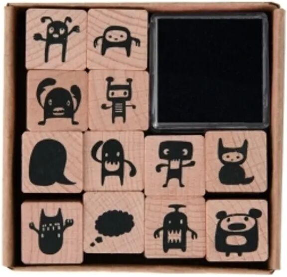 RICO DESIGN Stempel-Set MONSTER 12er-Pack aus Holz