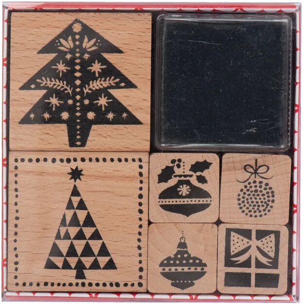 RICO DESIGN Stempel-Set TANNENBAUM 6er-Pack aus Holz