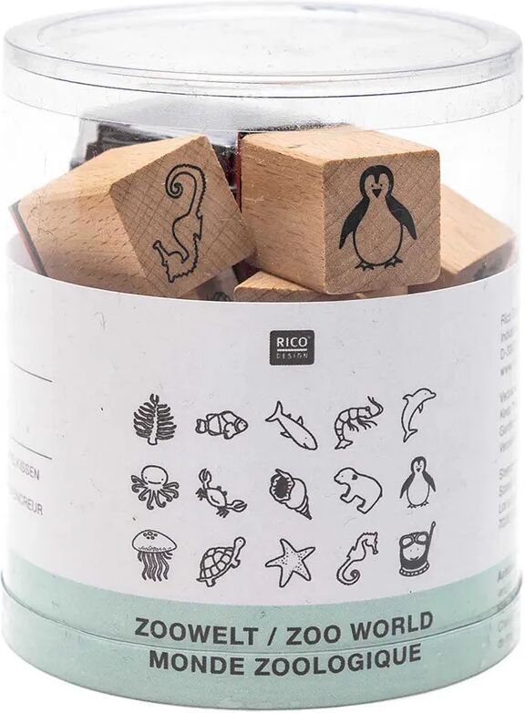 RICO DESIGN Stempel-Set ZOOWELT 15er-Pack aus Holz