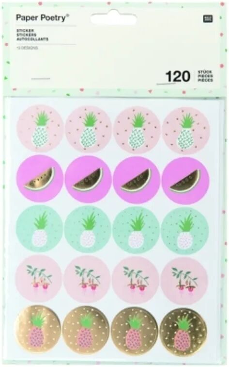 RICO DESIGN Sticker TROPICAL SPRING – ANANAS 120-teilig in bunt