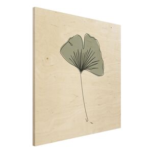 Holzbild Blumen - Quadrat Gingko Blatt Line Art