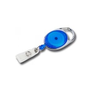 JOJO – Ausweishalter Ausweisclip Schlüsselanhänger ovale Form, Metallumrandung Druckknopfschlaufe, Farbe transparent blau - 100 Stück