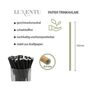 LUXENTU Cocktail Papier-Trinkhalme 15 cm - ø 8 mm schwarz 300 Stück