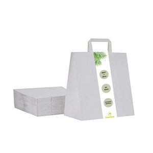DeinPack Umweltschonende Papier Tragetaschen klein 50 x weiße Papiertragetasche 26 x 17 x 26 cm
