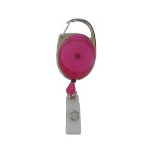 JOJO – Ausweishalter Ausweisclip Schlüsselanhänger ovale Form, Metallumrandung Druckknopfschlaufe, Farbe transparent pink - 10 Stück