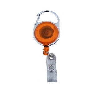JOJO – Ausweishalter Ausweisclip Schlüsselanhänger runde Form Metallumrandung Druckknopfschlaufe Farbe transparent orange - 100 Stück