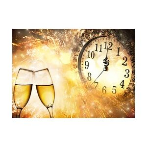 Tischsets   Platzsets - Silvester - Sektgläser mit Uhr - 12 Stück aus Premium Papier in Aufbewahrungsmappe - Die schöne Tischdekoration für Silvester