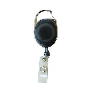 JOJO – Ausweishalter Ausweisclip Schlüsselanhänger ovale Form, Metallumrandung Druckknopfschlaufe, Farbe transparent schwarz - 100 Stück