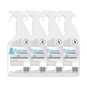 Futum 4x1 Liter Silberfisch-Spray bekämpft Eier, Larven, Insekten auf Wasserbasis, geruchsarm, Sofortwirkung ohne Flecken F400210-06