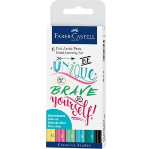 FABER-CASTELL 267116 Pitt Artist Pen Tuschestift, 6er Etui Lettering, Pastelltöne