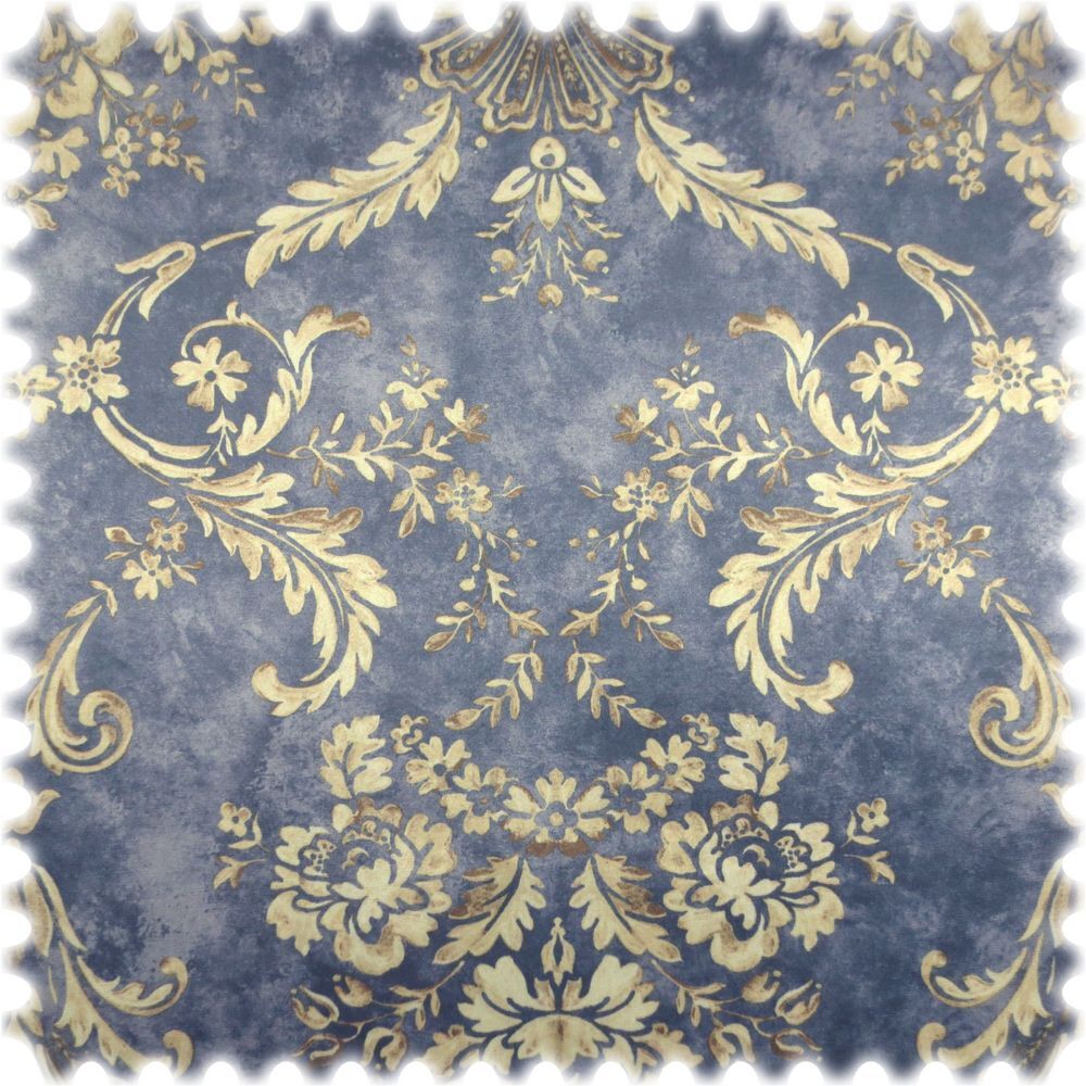 polstereibedarf-online Samt Velours Möbelstoff Ornament Oman Blau mit Fleckschutz