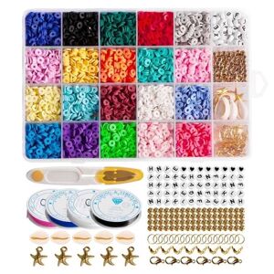 Fashiongirl Clay beads - KREA DIY Akrylperle smykkesæt med perler i glade farver, elastikker, låse, saks - 1 æske med 24 rum