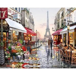shopnbutik DIY Creative Paint By Numbers Oil Painting Paris Flower Street Art Painting without Framework, Size: 40*50 cm