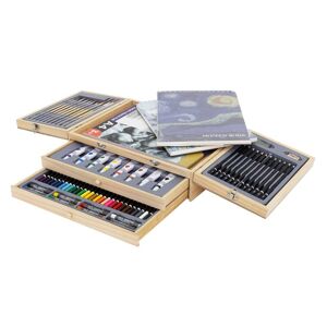 ECD-Germany Malerkasse i træ 85 dele med pensler, blyanter, akrylfarver og skitseblokke