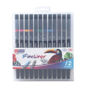 Skyglory Children Drawing Double-Headed Hook Line Pen Art Soft-Headed Watercolor Pen，Specification 12 Color Black Pole