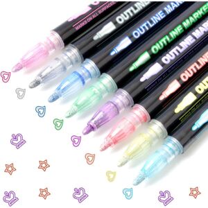Double Line Outline Penne, 8 farver Shimmer Metallic Markers Glitter Penne til DIY Art Craft Scrap Booking Plakater Doodle Dazzle