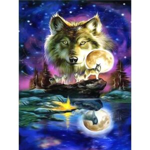 30x40 cm 5D Peinture Diamant DIY Complet, Moonlight Wolf diaman