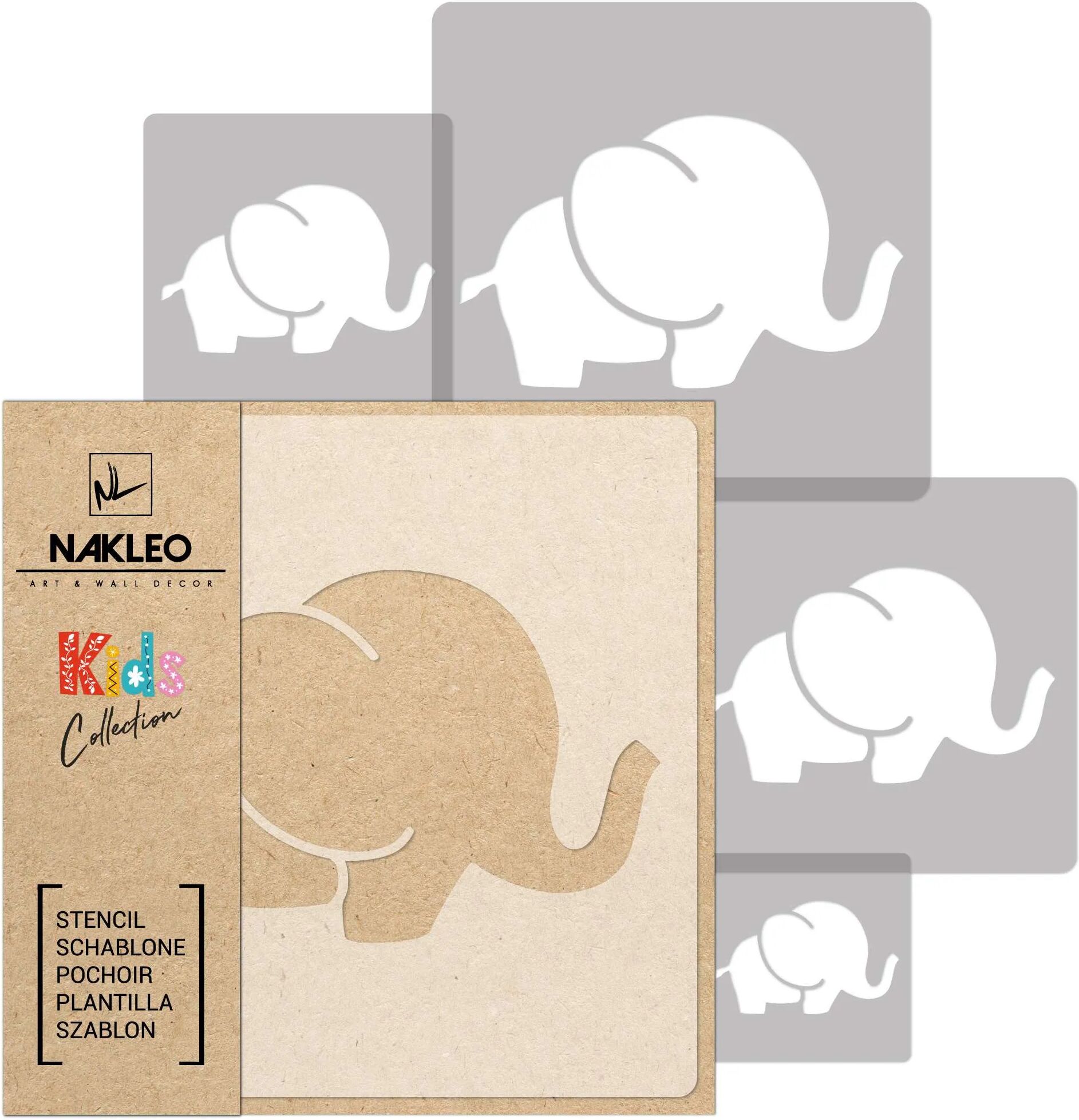 Nakleo KIDS Plantilla de plástico reutilizable (5 piezas) // ELEFANTE