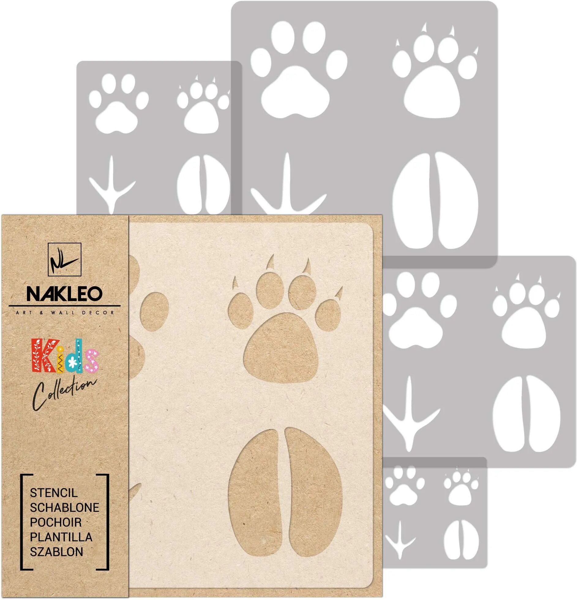 Nakleo KIDS Plantilla de plástico reutilizable (5 piezas) // PATAS ANIMALES